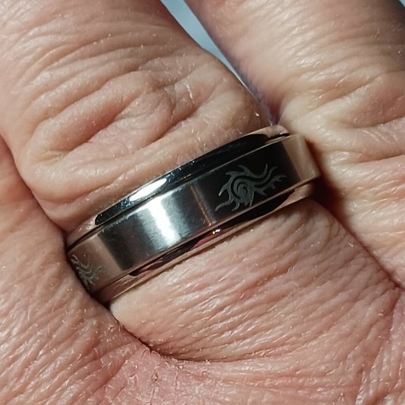 Vintage Surgical Steel Silver Tribal Spinner Fidget Anxiety Ring Size 13 - Picture 6 of 11